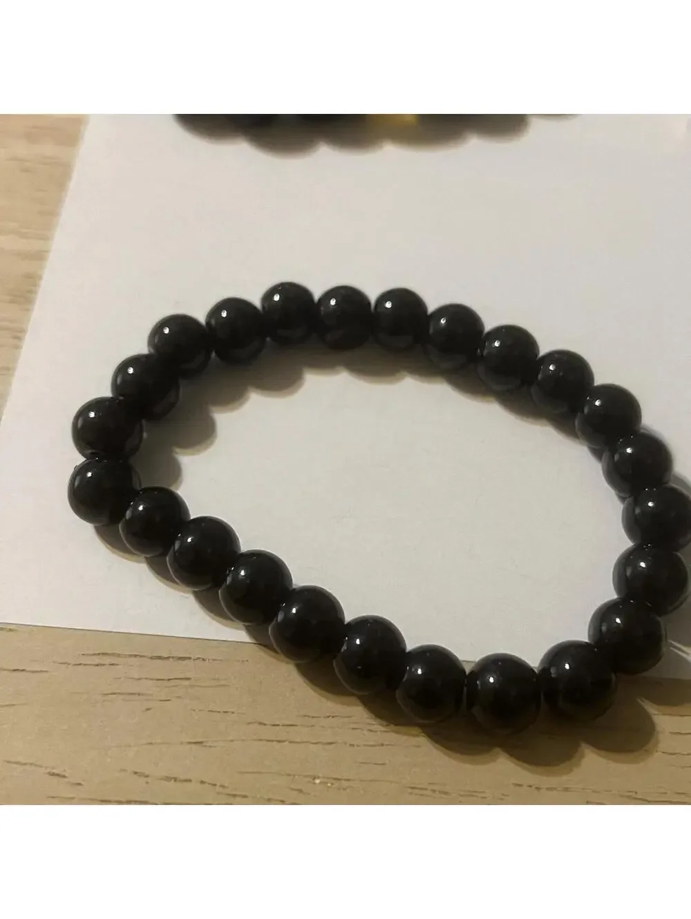 B-22 BRAND NEW Black Beaded Stretch Bracelet Set with Tiger's Eye Accent